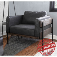Lumisource CHR-KARI BKGY Kari Farmhouse Accent Chair in Black Metal, Grey Wood, and Black Faux Leather